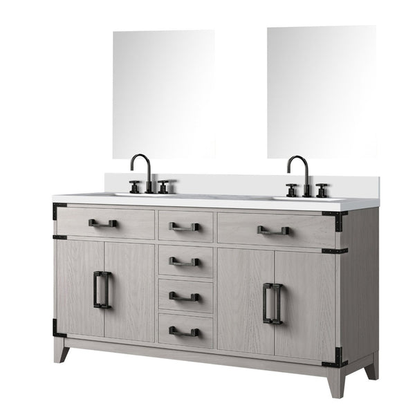 English Elm White Oak Double Bath Vanity With Cultured Marble Top, Chrome Faucet Set & Stylish Mirrors Included B2731S01856-GIGA