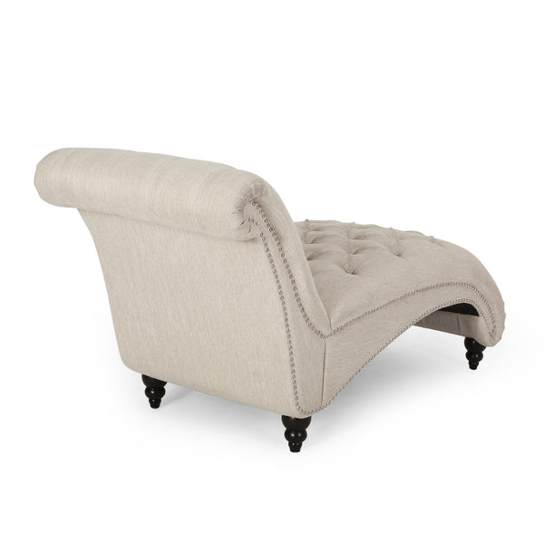 English Elm Christopher Knight Home® - CHAISE Luxe button-tufted curvy lounge chair with diamond stitch detail and turned birch wood legs, stylish comfort for modern living-room relaxation Beige 46.5 L x 29.75 W x 20.5 H 70445.00FBGE