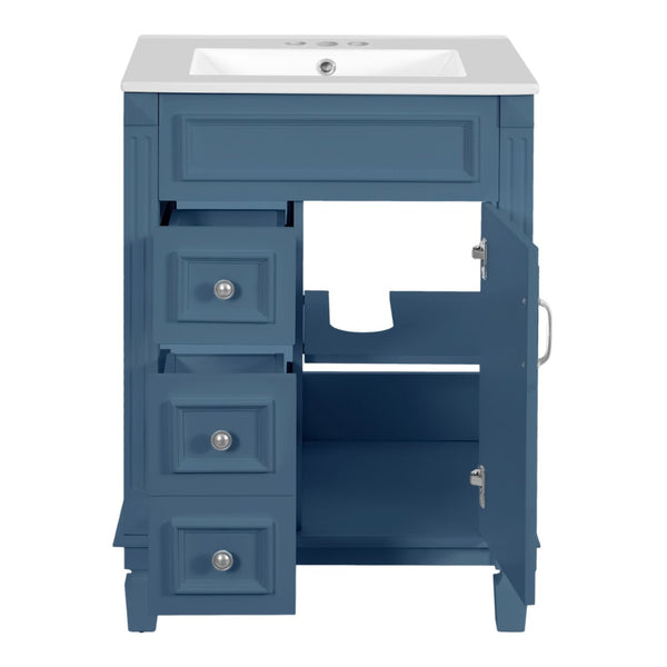 English Elm 24" French Inspired Bathroom Vanity with Ceramic Basin Soft Close Cabinet and 2 Drawers Blue N710P318990C