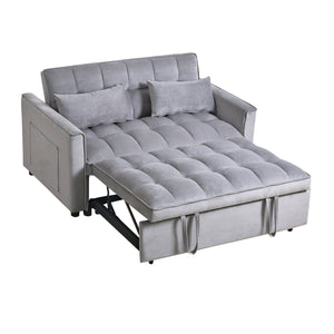 English Elm 3 Convertible Sleeper Sofa Bed Velvet Loveseat Futon with Pull-Out Bed, Adjustable Back, Storage Pockets Cement Grey W2121P179225