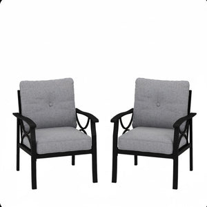 English Elm Set of 2 Outdoor Steel Armchairs Powder Coated Matte Frame with Cushioned Patio Seating Black+ Gray B082P455145