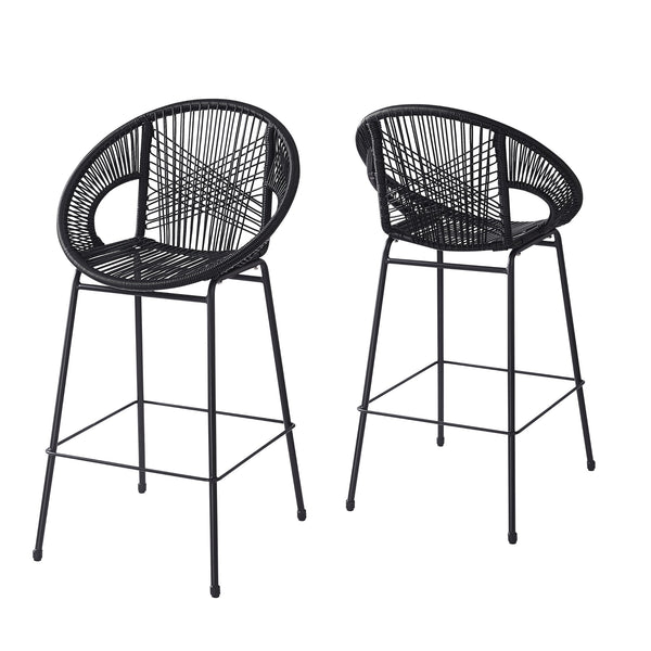 English Elm Christopher Knight Home® - Ferrara Outdoor Faux Wicker Barstool Set of 2 — Ergonomic PE Rattan Seating with Iron Frame, Durable Black N775P266222B