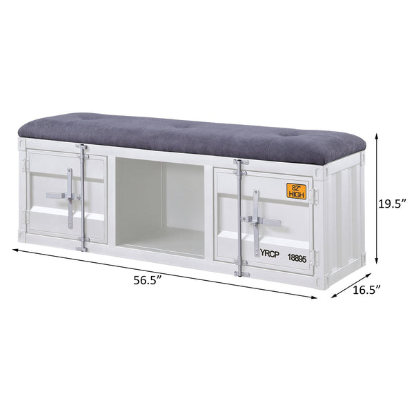 English Elm Grey Upholstered Storage Bench with Metal Doors and Open Shelf, Industrial Entryway Seat with Lockable Cabinet (56.5") B062P186438