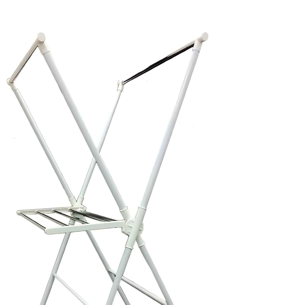 English Elm 51" Adjustable Folding Laundry Drying Rack White - Space-Saving Metal Frame, Shoe Shelf & Durable Bars B072115900