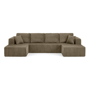 English Elm U Shaped Modular Sectional Foam Filled Terrycloth Sofa Sleeper for Living Room Brown W487S00432
