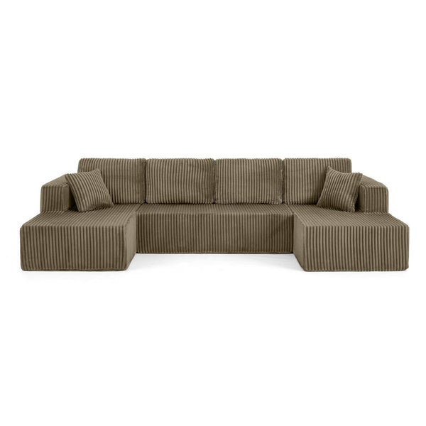 English Elm U Shaped Modular Sectional Foam Filled Terrycloth Sofa Sleeper for Living Room Brown W487S00432