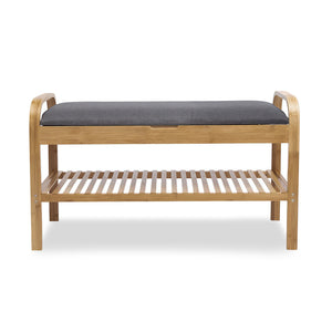 English Elm Contemporary Entryway Bench with Open Shoe Storage, Fabric Seat & Coat Rack Compact Space Saver Gray,Natural 9 L x 36 W x 16 H B2741P345162
