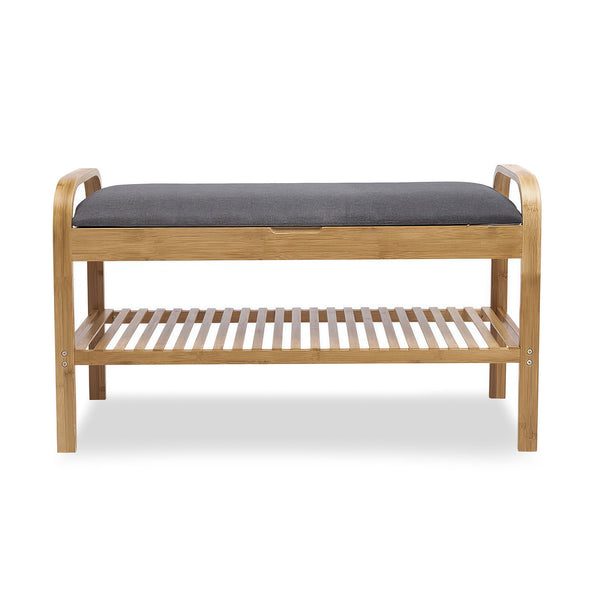 English Elm Contemporary Entryway Bench with Open Shoe Storage, Fabric Seat & Coat Rack Compact Space Saver Gray,Natural 9 L x 36 W x 16 H B2741P345162
