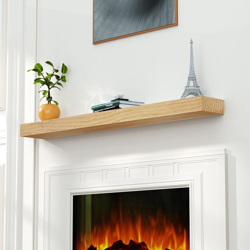 English Elm Fireplace Mantel, 60" Rustic Floating Shelf With Durable Resin Caps, Perfect For Home Decor & Display T3210P391497
