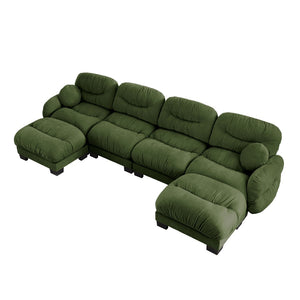 English Elm Pleated Chenille U-shape Modular Sectional Sofa with Ottomans and Ergonomic Foam Cushions Green W5656S00054