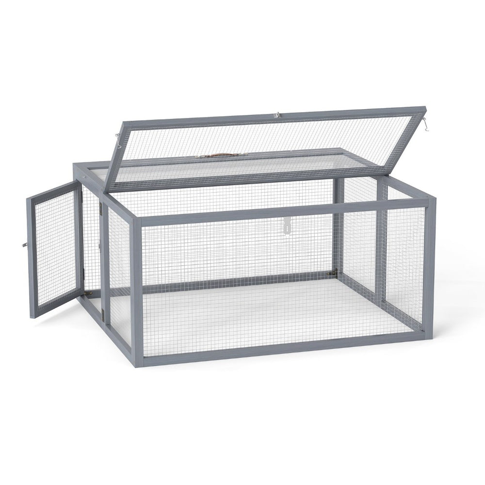 English Elm Folding Rabbit Hutch Fir Wood Galvanized Mesh Outdoor Enclosure with Secure Access W2181P363010