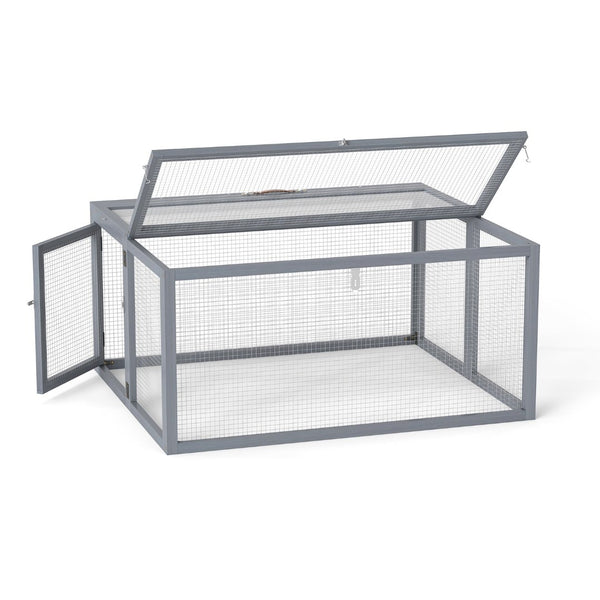 English Elm Folding Rabbit Hutch Fir Wood Galvanized Mesh Outdoor Enclosure with Secure Access W2181P363010