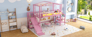 English Elm Twin Metal Loft Bed with Built-in Wardrobe Storage Stairs Led Lights and Usb Ports W5316S00046