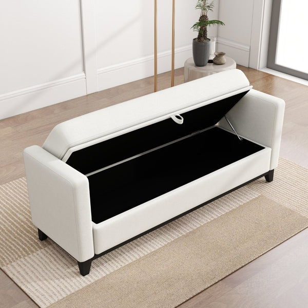 English Elm 66 Inch Sherpa Upholstered Storage Bench with Fluted Wood Base and Bolster Pillows W1658P446122