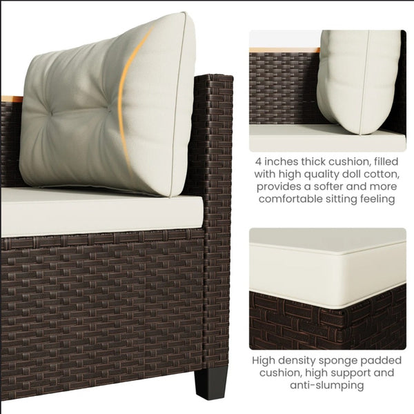 English Elm 3-piece Outdoor Pe Rattan L-shaped Sectional with Acacia Storage Table for Patio Beige+Brown B082P455128