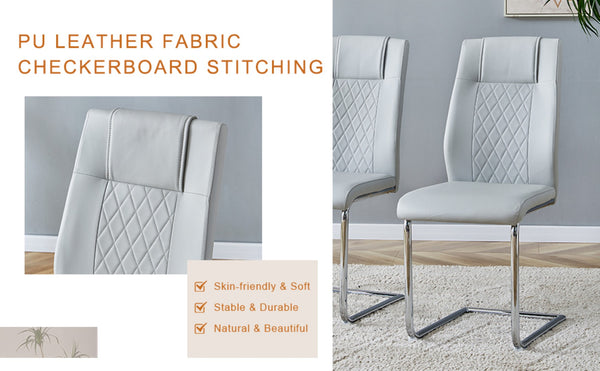 English Elm Table Modern Luxurious 7-Piece Transparent Glass Dining Set With 6 Light Gray Pu Chairs & Metal Legs W1151S04132-GIGA