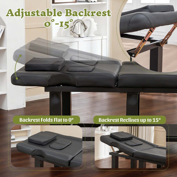 English Elm Spa Salon Massage Table Steel Frame Pu Leather Adjustable Backrest Bottom Shelf Storage W1422P382933