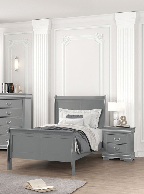 English Elm Gray Sleigh Bed Queen Size Wooden Frame with Elegant Louis Philippe Design for Classic Bedrooms Gray,Grey 27 L x 55 W x 6 H B2741S00584