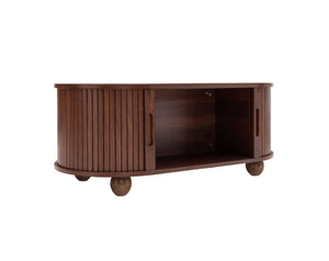 English Elm Coffee Table with Sliding Door Storage Dark Walnut Low Profile Modern Living Room W688P339193