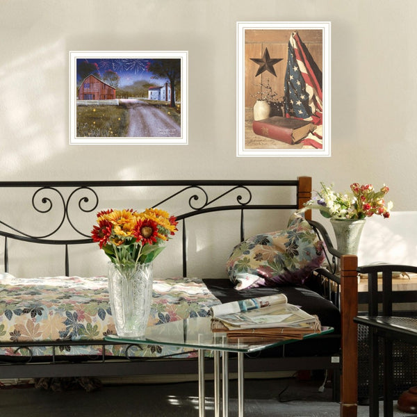 English Elm Trendy Decor 4u Patriotic Two Panel Framed Wall Art Farmhouse Americana Canvas Style B067P256611