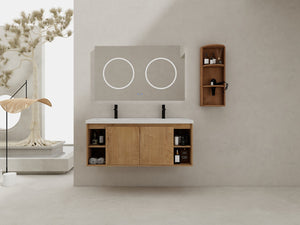 English Elm 48" Wall-Mounted Bathroom Vanity With Double Sink, Storage Rack & Soft Close Doors For Modern Spaces W999S00347