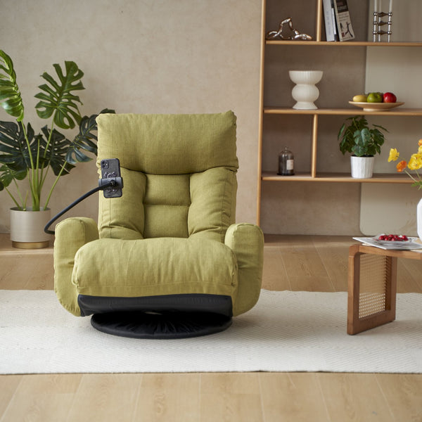 English Elm Adjustable green rotatable lounge chair with head/waist support, 360° swivel, spring seat, phone holder W244P172641