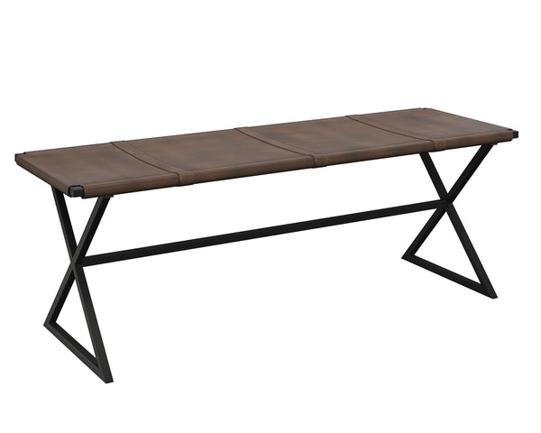 Sunpan Elon Bench - Minimalist Leather Design with Matte Black Base, Handcrafted Elegance for Any Space Vintage Cognac Leather