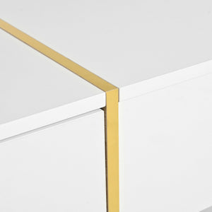 English Elm ON-TREND 47.2" x 31.4" High-Gloss Minimalist Coffee Table with 2 Drawers, Golden Wood-Grain Legs, Modern Centerpiece for Living Room White N721P180693K