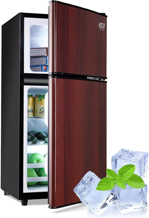 English Elm 3.5cu.ft Two Door Compact Mini Fridge Wood Finish Freezer Dorm Bar Office W1002P210657