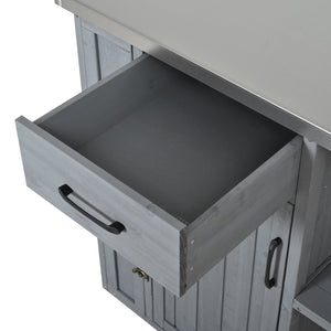 English Elm Foldable Outdoor Kitchen Cart with Stainless Worktop Fir Wood Frame and Lockable Wheels Grey N719P380278E