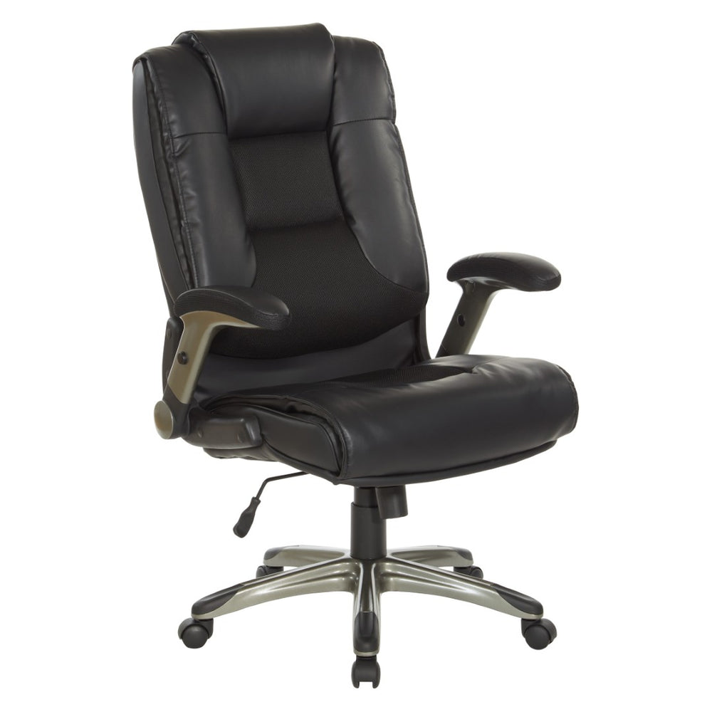 OSP Home Furnishings Exec Bonded Leather Office Chair with Lumbar Support Padded Arms and Pneumatic Height Lift ECH52607-EC3