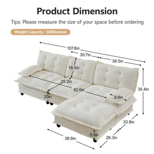 English Elm 107" Modular Cloud Sectional Sofa Deep Seat Chenille Couch for Living Room W714S01678