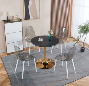 English Elm 31.5"GOLDEN Tulip Table Mid-Century Pedestal Dining Table for 2-4 | Round MDF Top, Stable Metal Base W234P283828