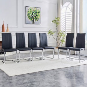 English Elm 4-pack Pu High-back Dining Chairs with Powder-coated Metal Legs for Modern Kitchens Black W3875P372872