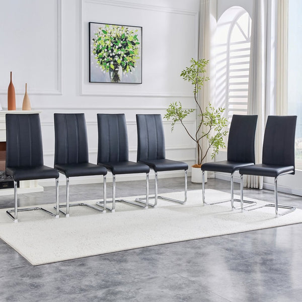 English Elm 4-pack Pu High-back Dining Chairs with Powder-coated Metal Legs for Modern Kitchens Black W3875P372872
