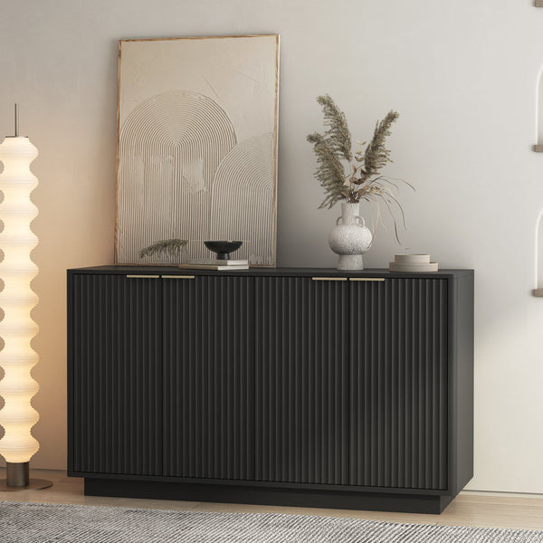 English Elm Black Fluted Buffet Cabinet Modern Sideboard with Adjustable Shelves, Spacious Credenza for Dining Room Decor W1321P386952