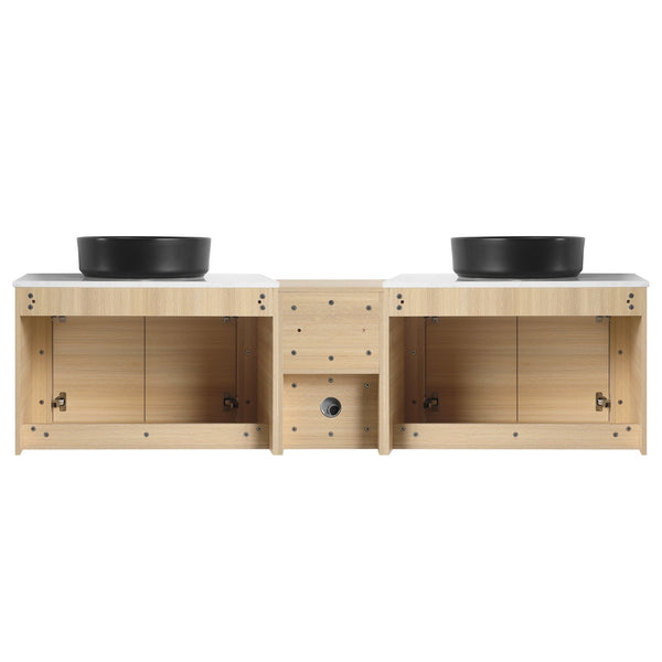 English Elm 72'' Wall-Mounted Bathroom Vanity With Elegant Ceramic Sink, Smart Storage, Soft-Close Doors & More W999S00478