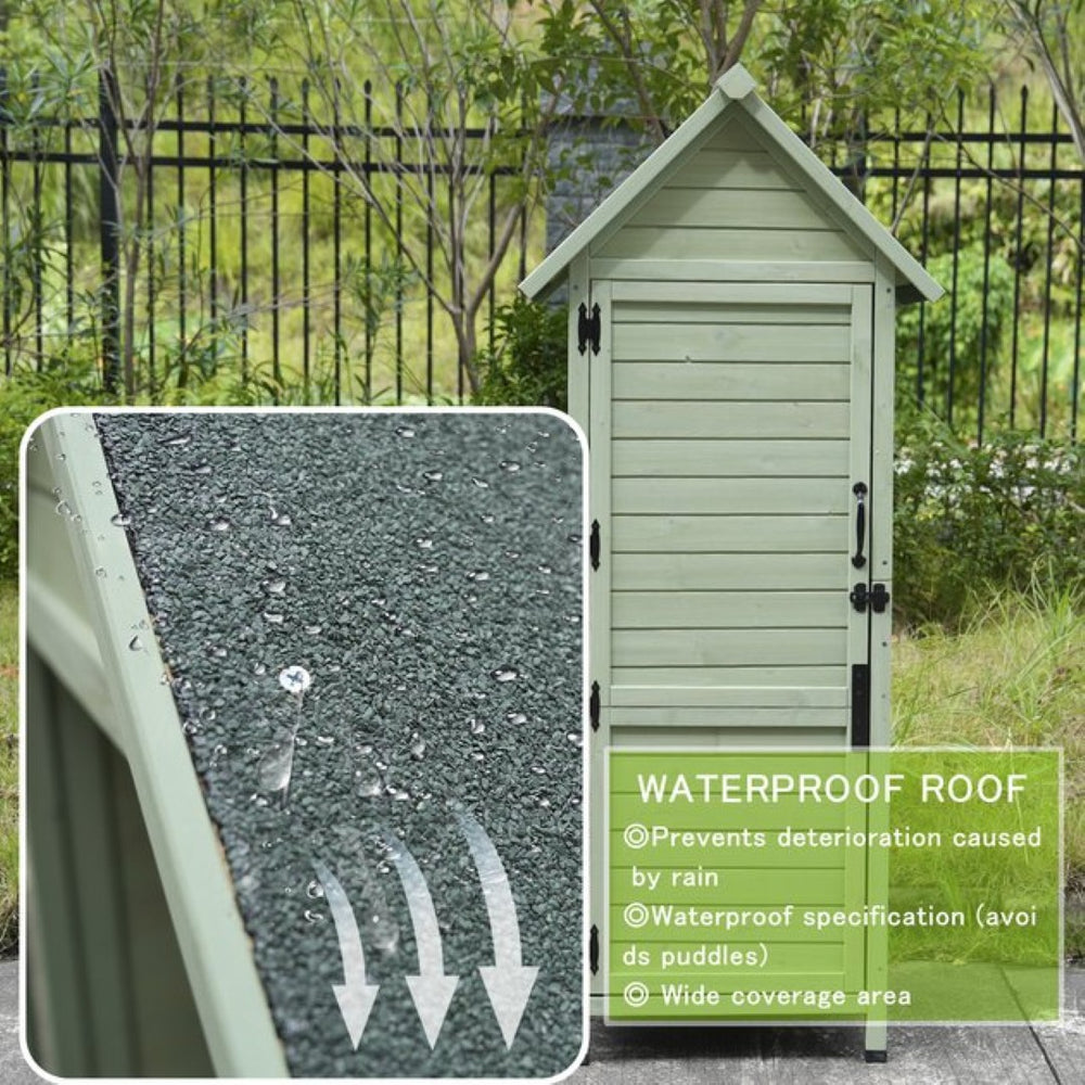 English Elm Outdoor Solid Fir Vertical Storage Shed with Lockable Door Asphalt Roof and Two Shelves W1431P483789