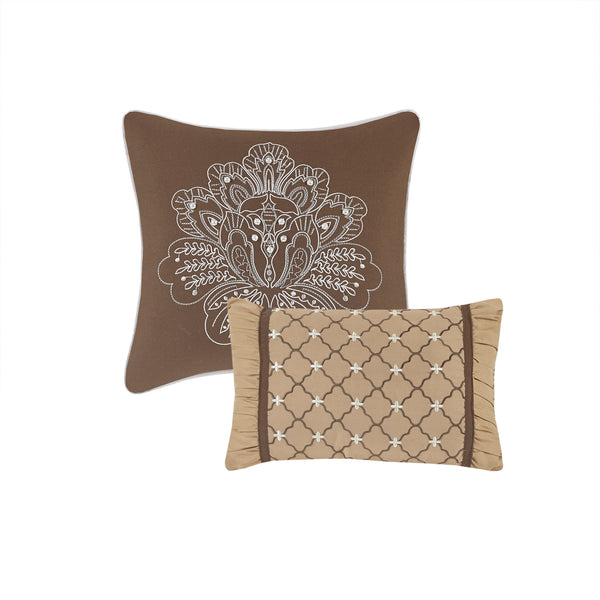 English Elm 5 Madison Park Bellagio Reversible Jacquard Bedspread Set Queen with Gold Accents, Quilted Luxury Bedding Brown+Gold 23.23 L x 17.72 W x 9.84 H B03597514