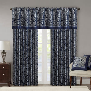 English Elm Jacquard Aubrey Window Curtain Pair with Paisley Weave, Faux Silk Piping, OEKO-TEX Certified Elegance Navy 3.05 L x 10.24 W x 10.24 H B03598175