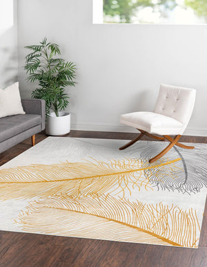 Unique Loom Finsbury Camilla Machine Made Botanical Rug Yellow Gray, Ivory 7' 10" x 7' 10"
