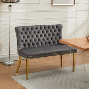 English Elm Velvet Wingback Dining Bench Tufted Two Seat Mid Century Modern Brushed Steel Base Gray W1143P406978