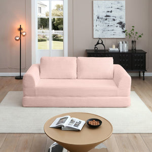 English Elm 2-in-1 Corduroy Futon Sofa Sleeper with Foam Fill and Modular Floor Profile Pink W1117P417305