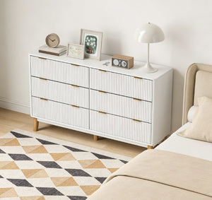 English Elm Closet Six Drawer Double Dresser with Fluted Fronts Gold Pulls and Rubberwood Legs T3971P431269