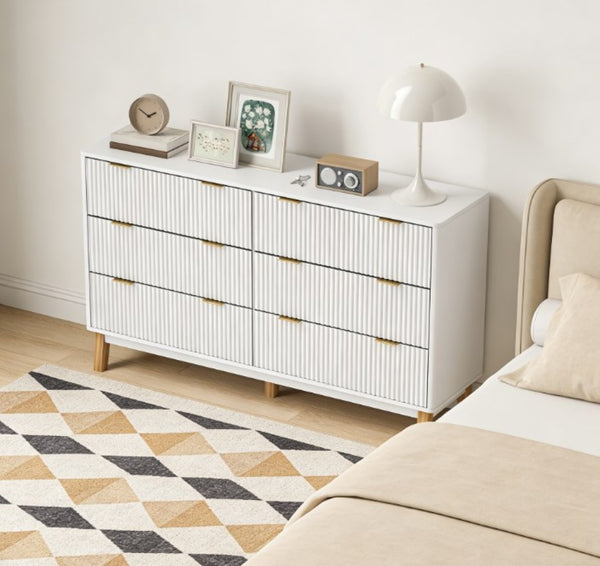 English Elm Closet Six Drawer Double Dresser with Fluted Fronts Gold Pulls and Rubberwood Legs T3971P431269