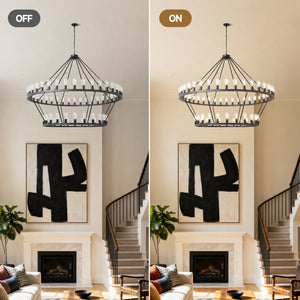 English Elm 59.06 Inch Matte Black Wagon Wheel Chandelier 54 Light Farmhouse Grand Entryway W5008P389266
