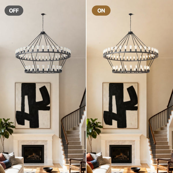 English Elm 59.06 Inch Matte Black Wagon Wheel Chandelier 54 Light Farmhouse Grand Entryway W5008P389266