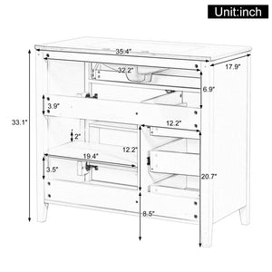 English Elm 36-Inch Green Bathroom Vanity With Sink - Modern Mdf & Rubberwood Freestanding Storage Solution N725P350821F