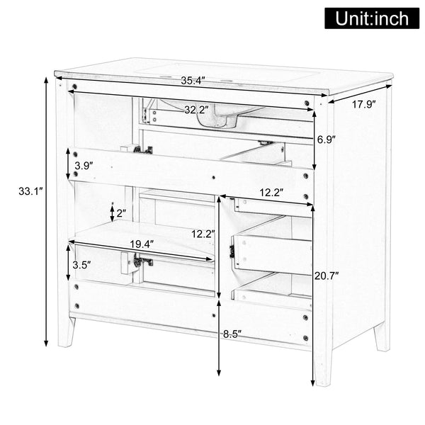 English Elm 36-Inch Green Bathroom Vanity With Sink - Modern Mdf & Rubberwood Freestanding Storage Solution N725P350821F