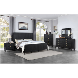 English Elm Ennis Art Deco Fluted Black Bedroom Set with Golden Hardware for Eastern King B062S01432